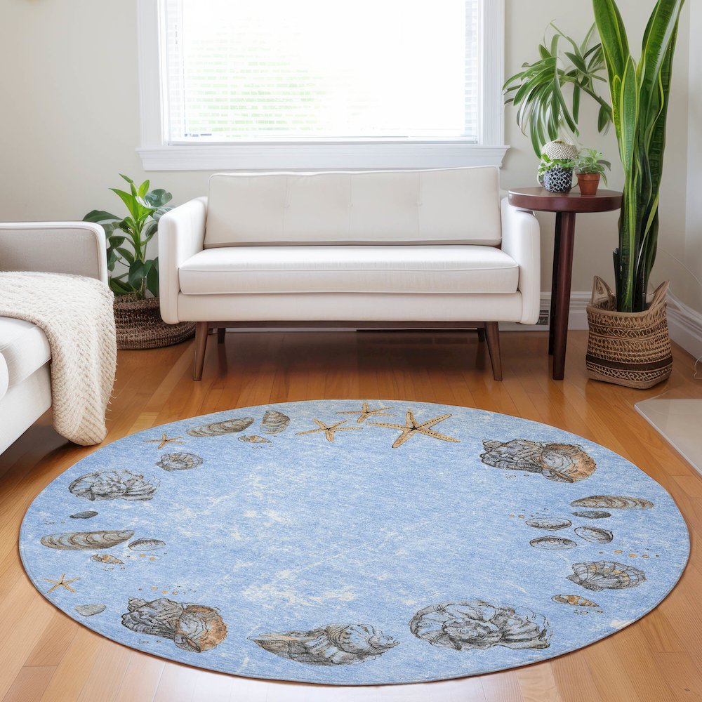 Premium Machine Washable Mayfield  Blue 8' x 8' Round Rug. Picture 5