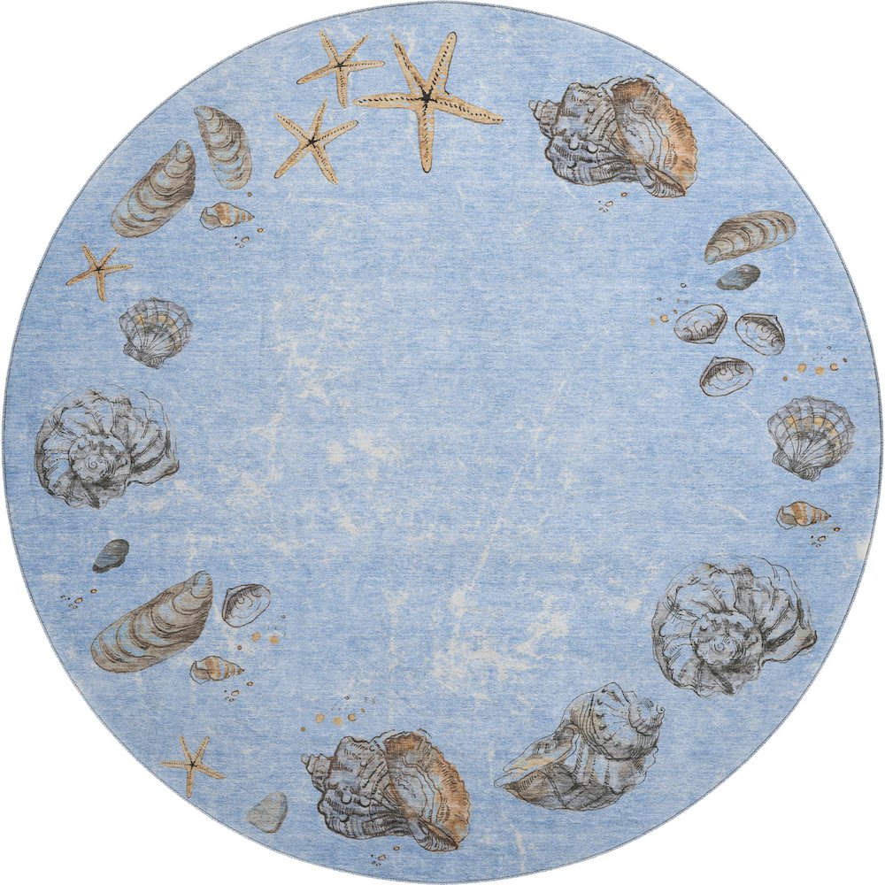 Premium Machine Washable Mayfield  Blue 8' x 8' Round Rug. Picture 1