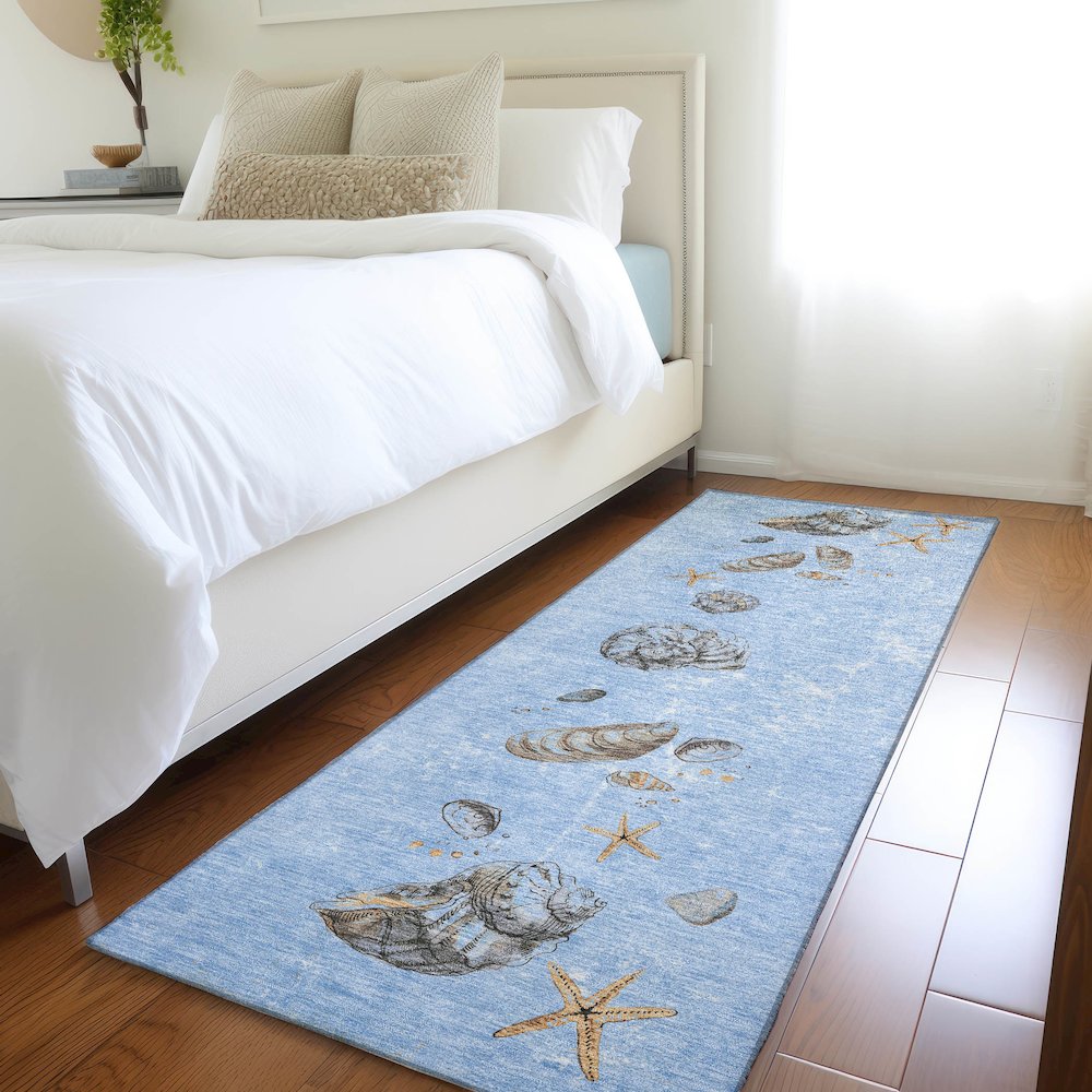 Premium Machine Washable Mayfield  Blue 2'3" x 7'6" Runner Rug. Picture 5