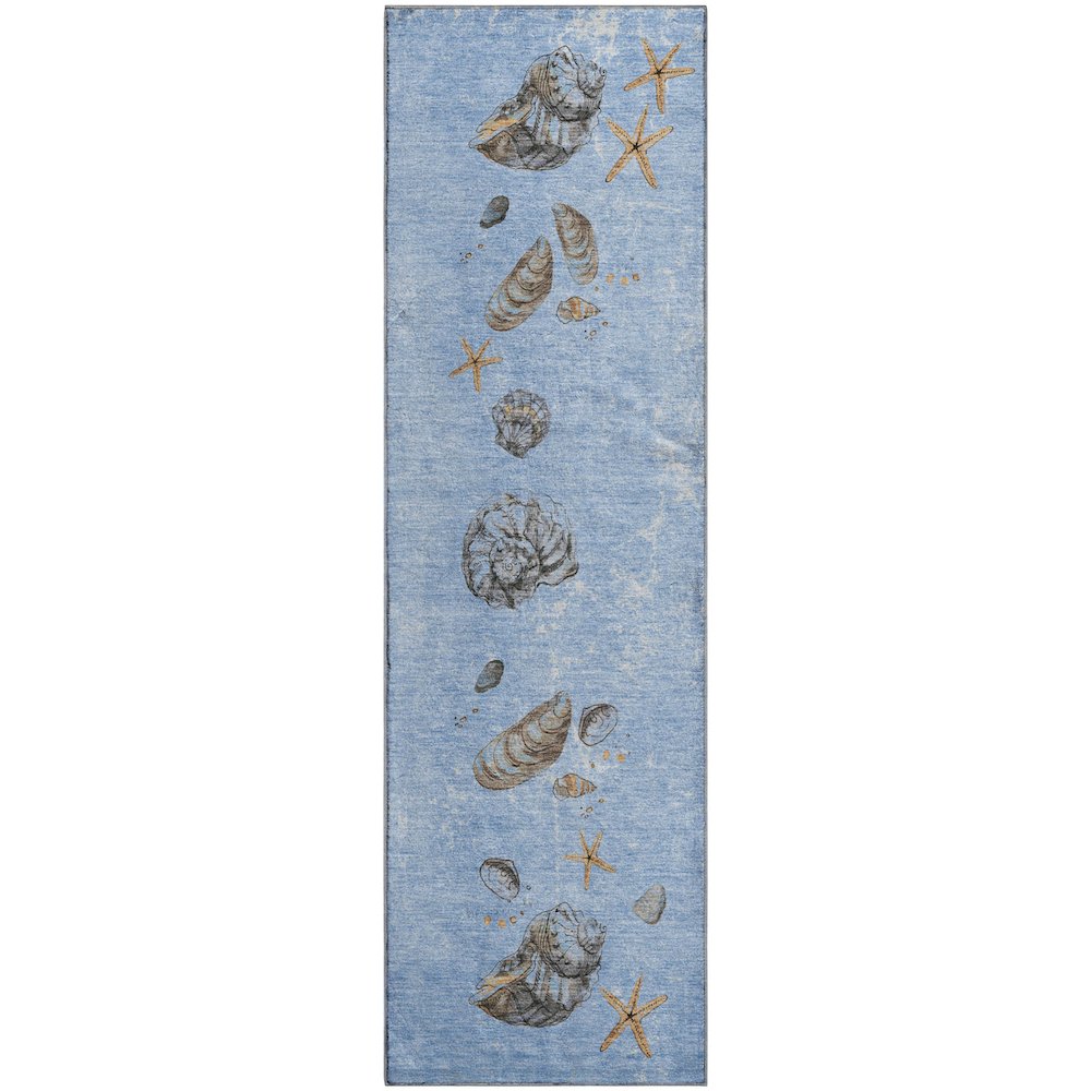 Premium Machine Washable Mayfield  Blue 2'3" x 7'6" Runner Rug. Picture 1