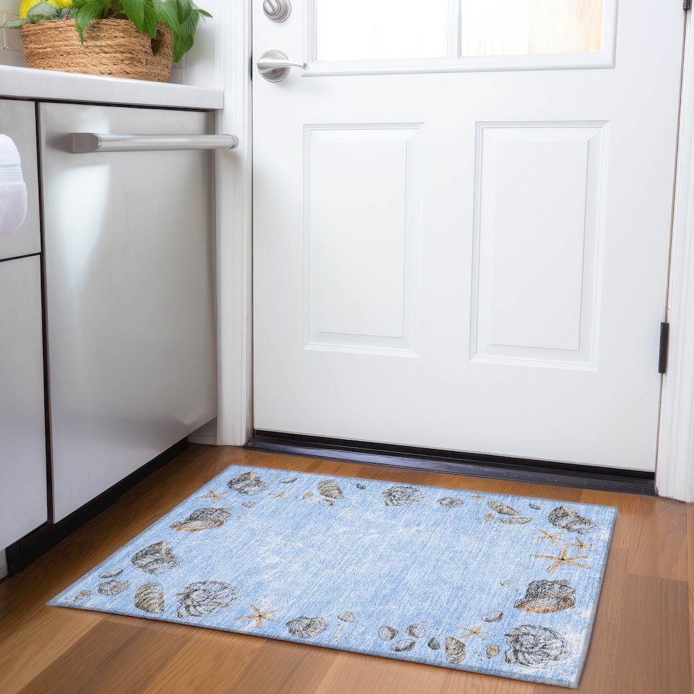 Premium Machine Washable Mayfield  Blue 1'8" x 2'6" Rug. Picture 5