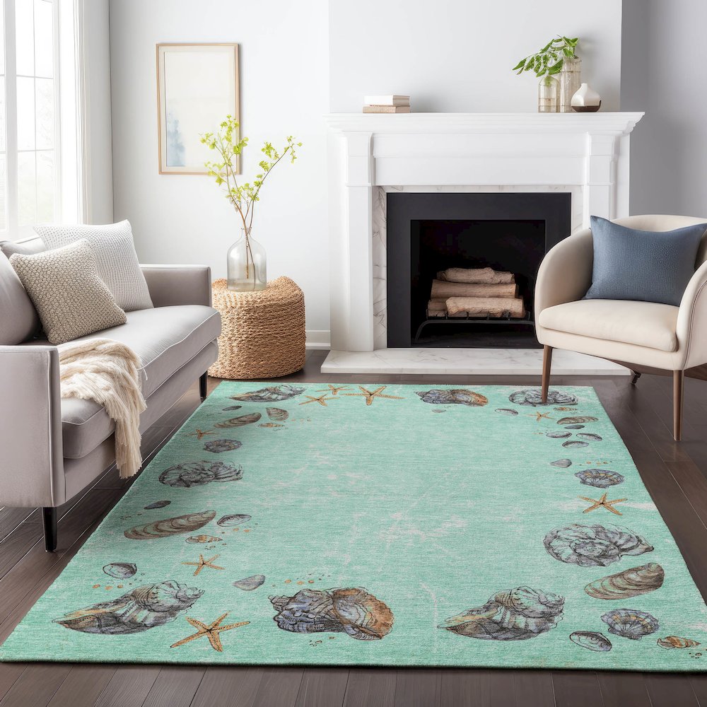 Premium Machine Washable Mayfield  Green 2'6" x 3'10" Rug. Picture 6