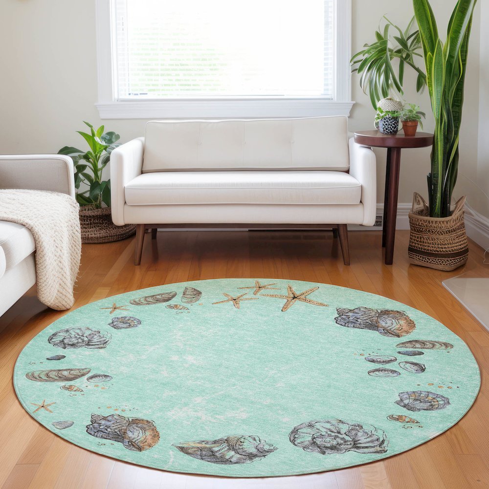 Premium Machine Washable Mayfield  Green 8' x 8' Round Rug. Picture 5