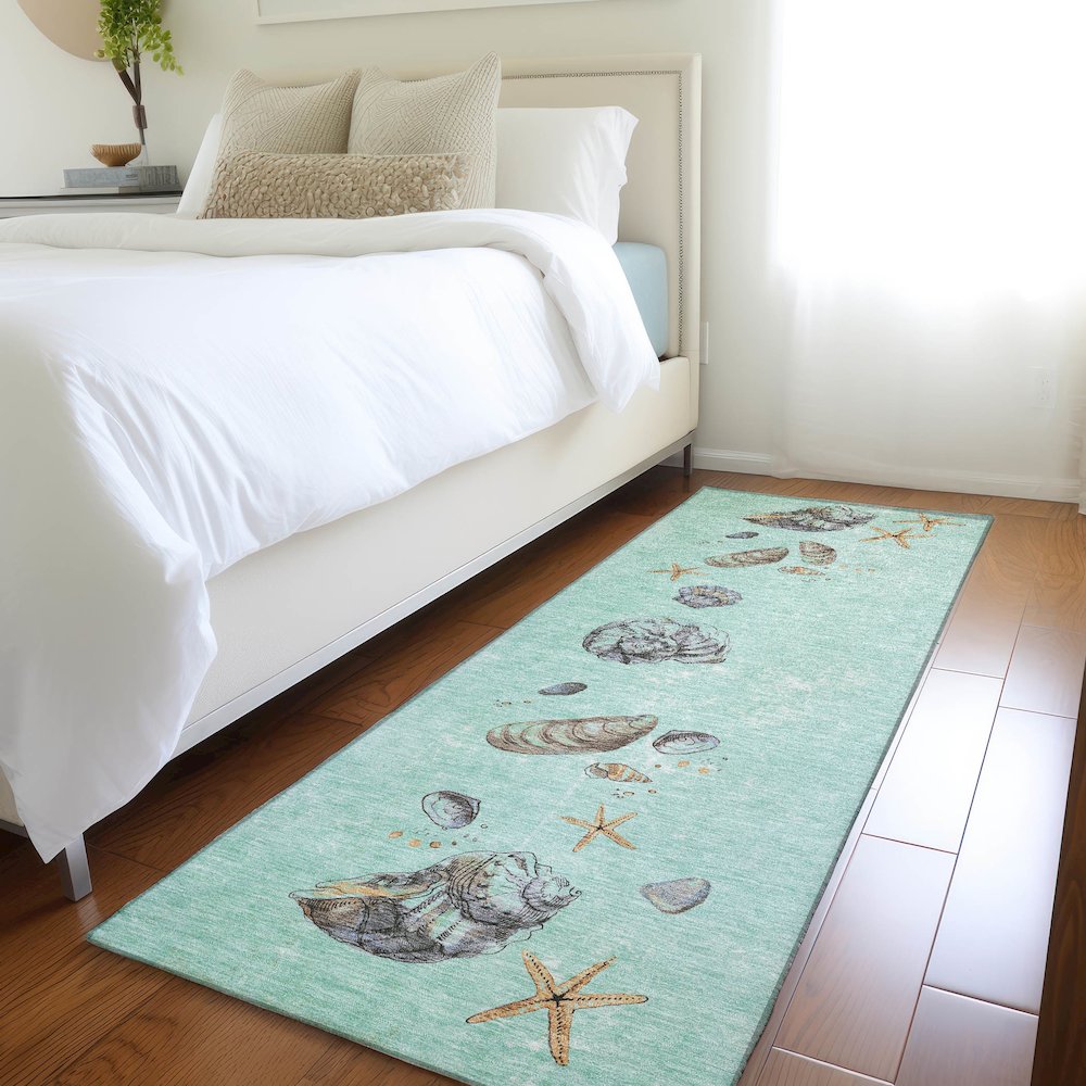 Premium Machine Washable Mayfield  Green 2'3" x 7'6" Runner Rug. Picture 5