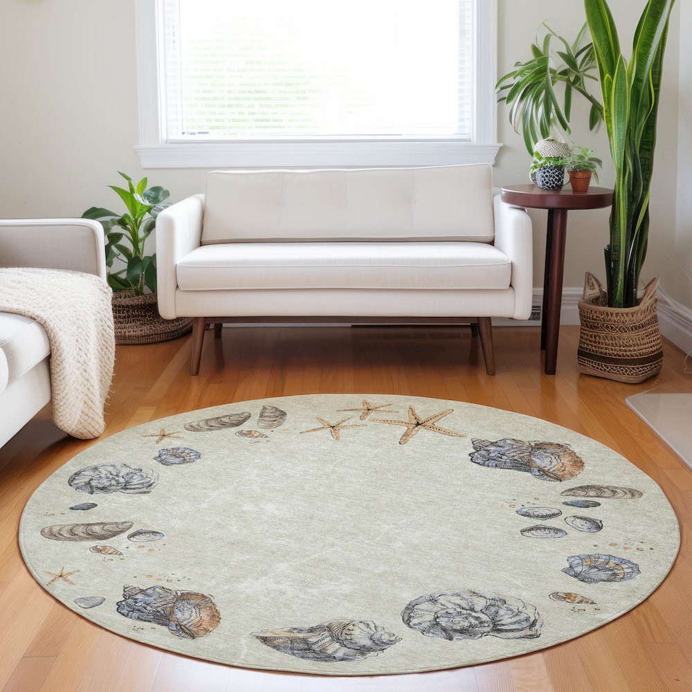 Premium Machine Washable Mayfield  Oyster 8' x 8' Round Rug. Picture 5