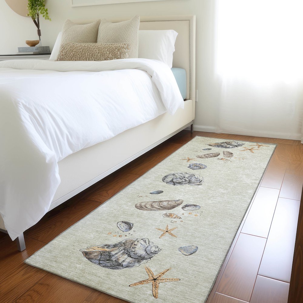 Premium Machine Washable Mayfield  Oyster 2'3" x 7'6" Runner Rug. Picture 5