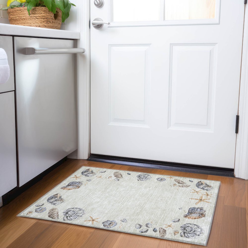 Premium Machine Washable Mayfield  Oyster 1'8" x 2'6" Rug. Picture 5