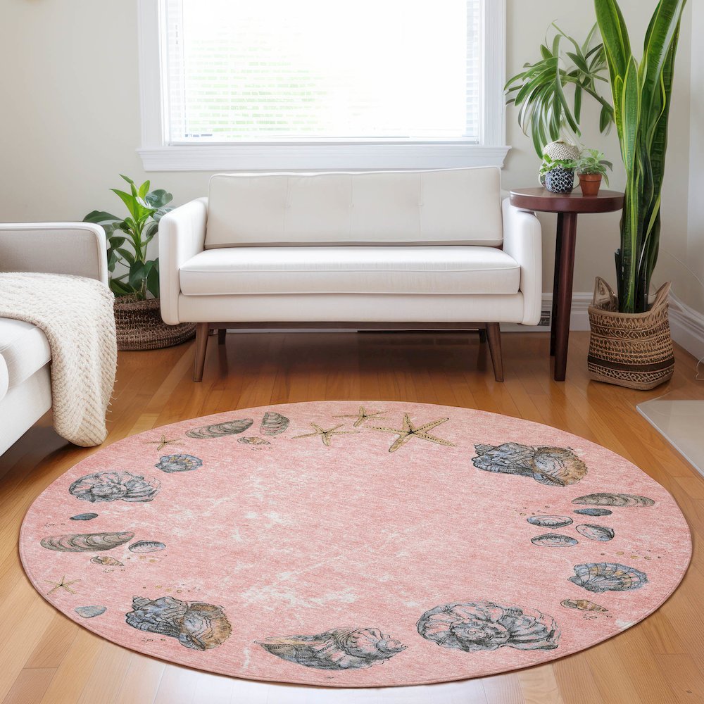 Premium Machine Washable Mayfield  Peach 8' x 8' Round Rug. Picture 5