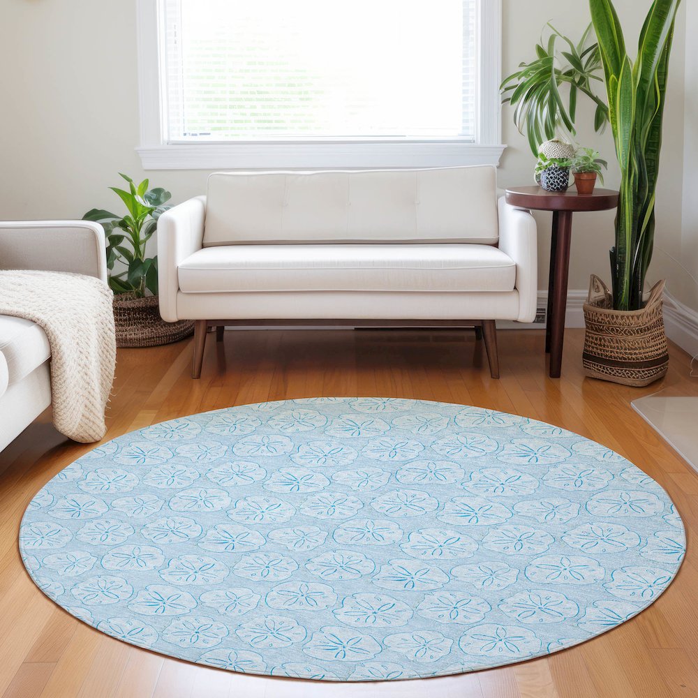 Premium Machine Washable Mayfield  Blue 8' x 8' Round Rug. Picture 5