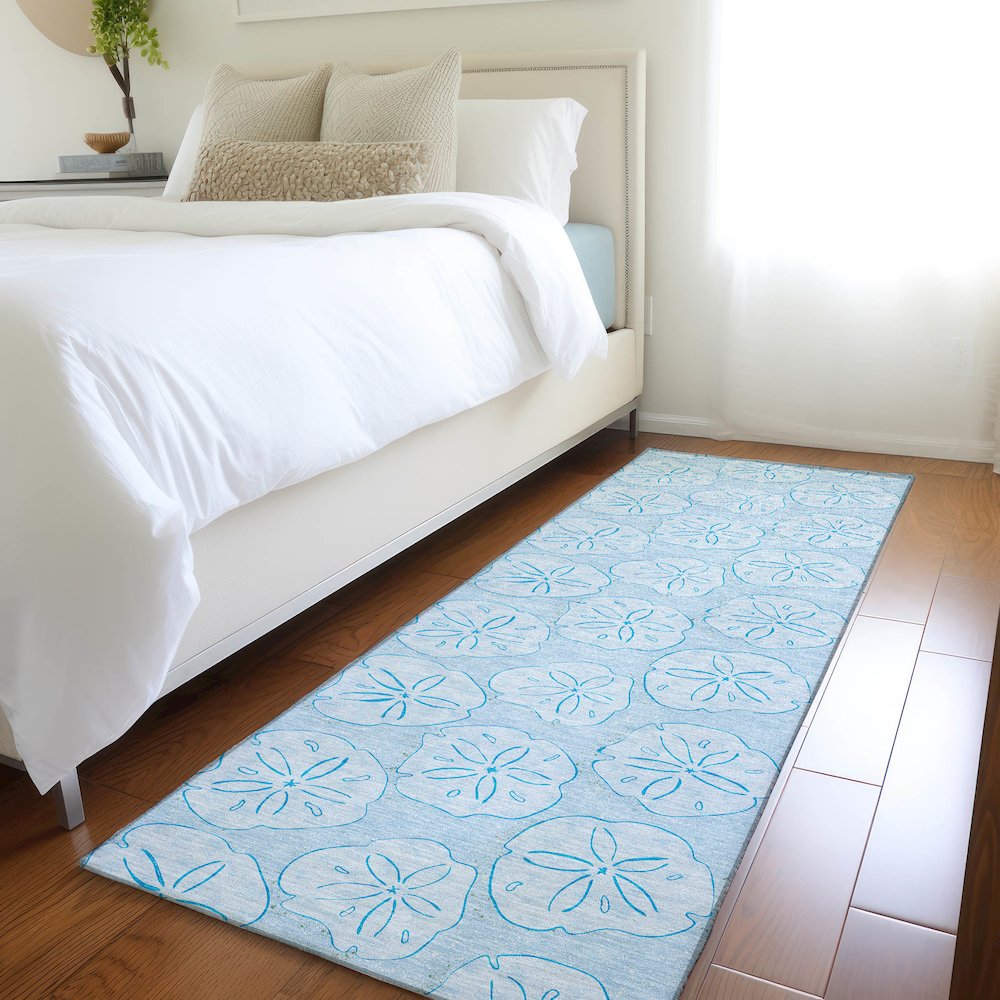 Premium Machine Washable Mayfield  Blue 2'3" x 7'6" Runner Rug. Picture 5