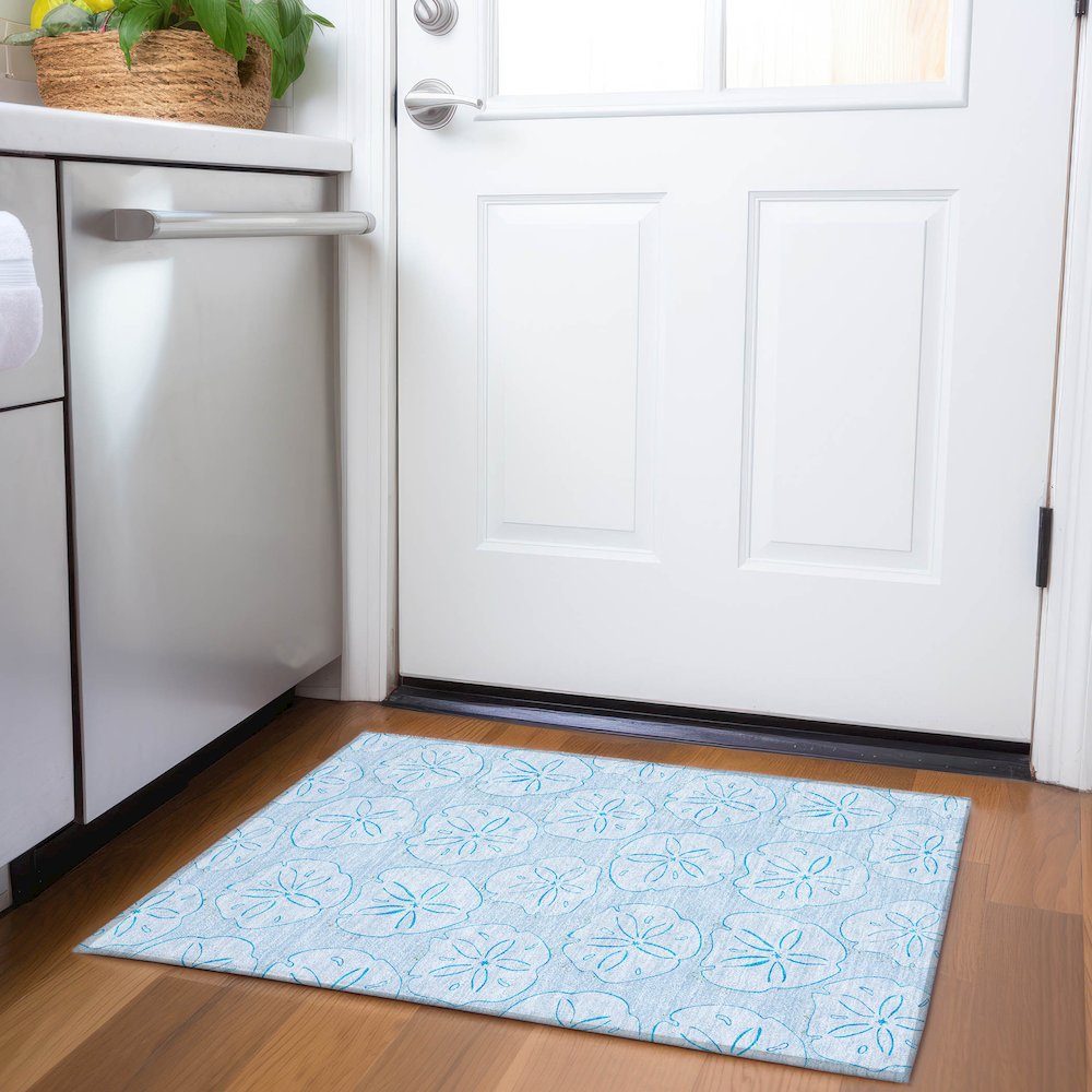 Premium Machine Washable Mayfield  Blue 1'8" x 2'6" Rug. Picture 5