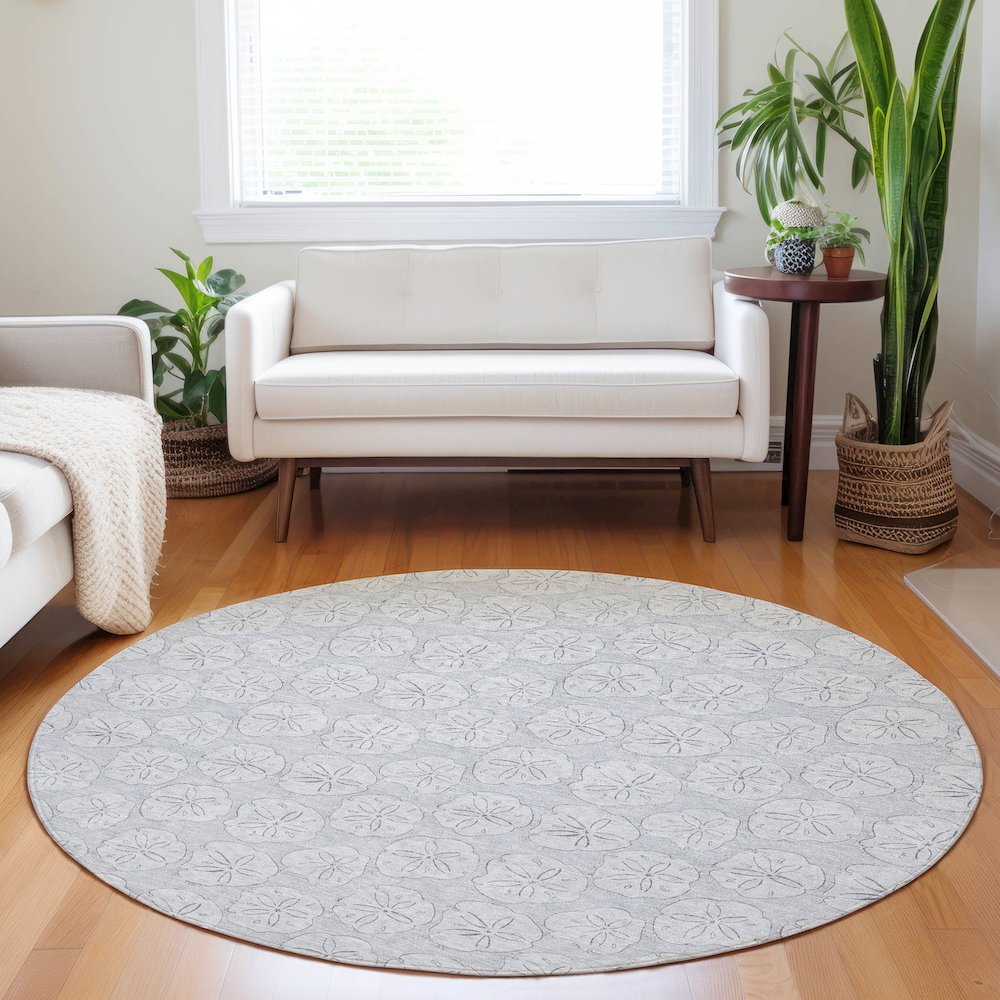 Premium Machine Washable Mayfield  Gray 8' x 8' Round Rug. Picture 5