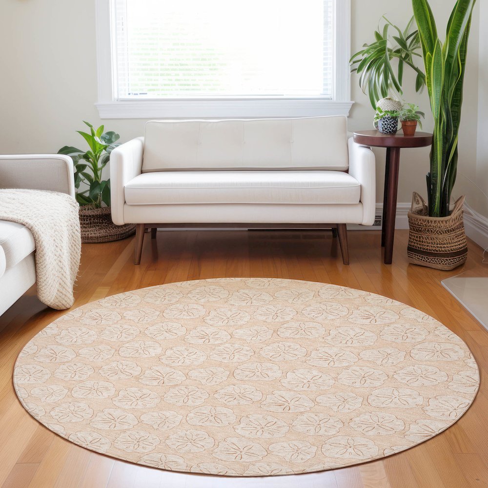 Premium Machine Washable Mayfield  Nectarine 8' x 8' Round Rug. Picture 5