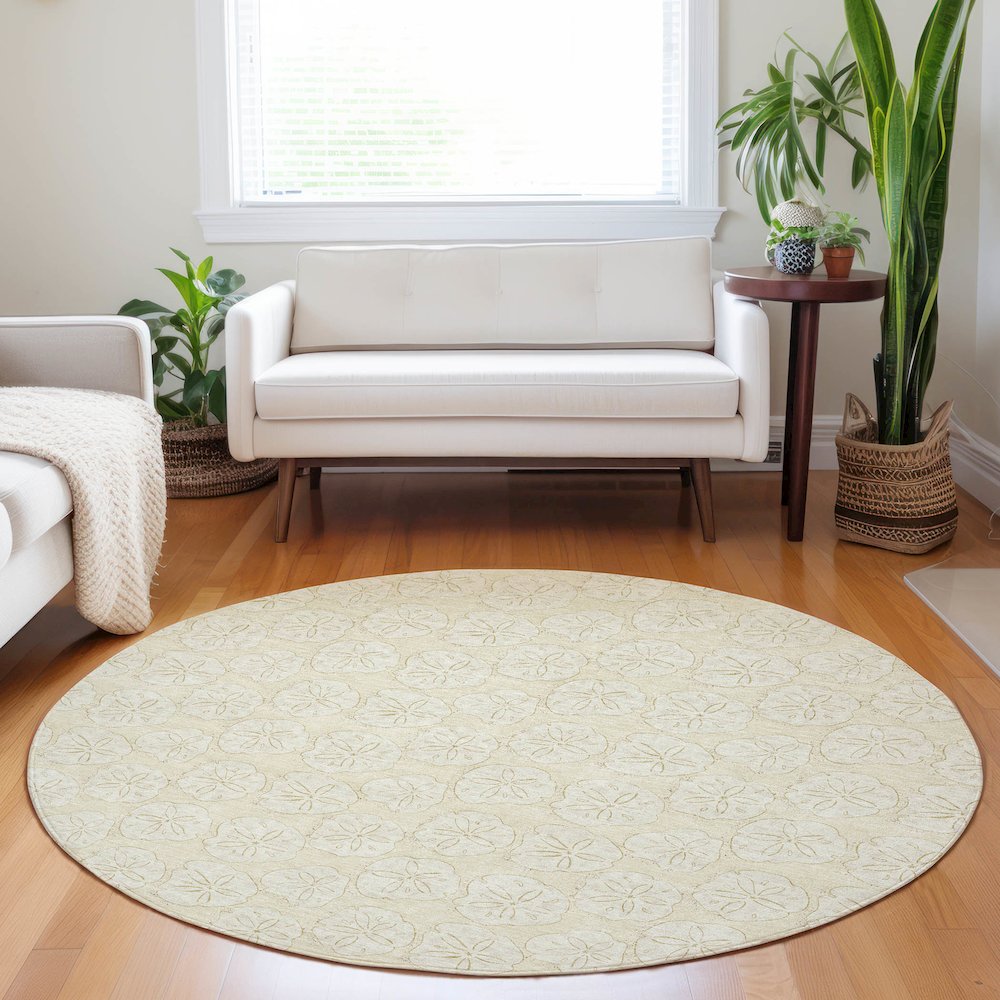 Premium Machine Washable Mayfield  Sand 8' x 8' Round Rug. Picture 5
