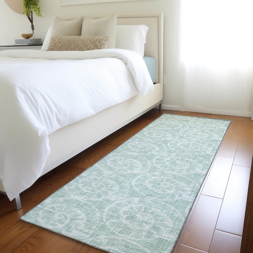 Premium Machine Washable Mayfield  Green 2'3" x 7'6" Runner Rug. Picture 5