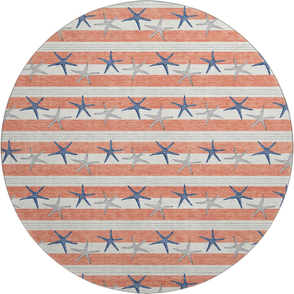 Premium Machine Washable Mayfield  Coral 8' x 8' Round Rug. Picture 1
