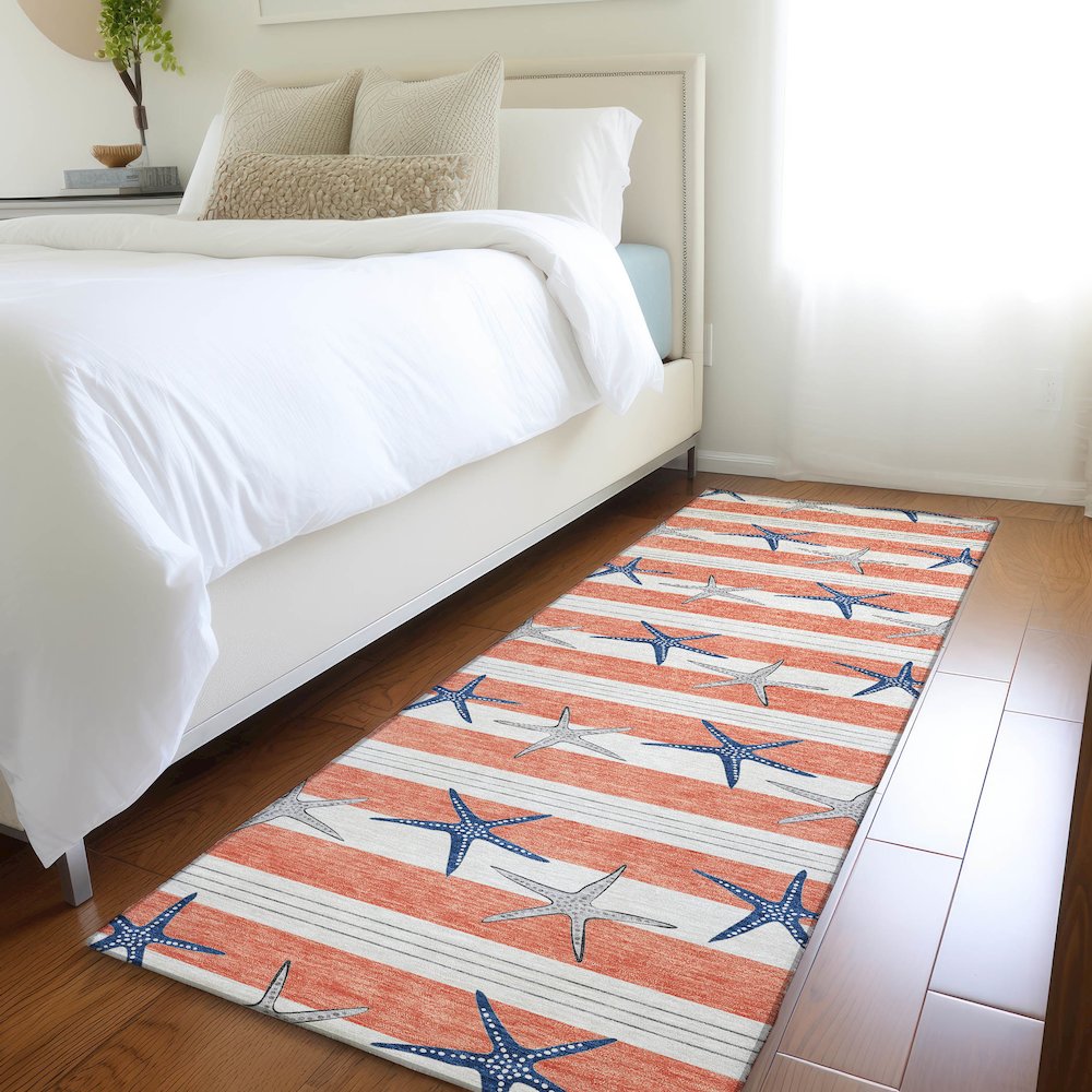 Premium Machine Washable Mayfield  Coral 2'3" x 7'6" Runner Rug. Picture 5