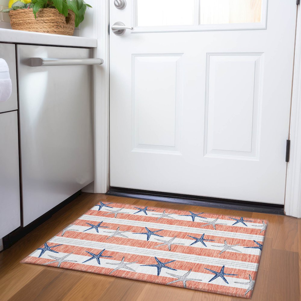 Premium Machine Washable Mayfield  Coral 1'8" x 2'6" Rug. Picture 5