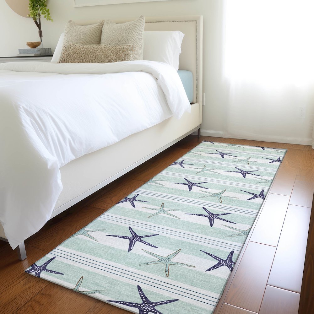 Premium Machine Washable Mayfield  Seaglass 2'3" x 7'6" Runner Rug. Picture 5