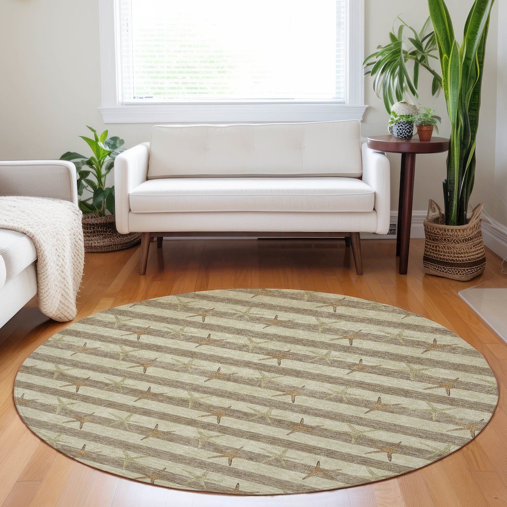 Premium Machine Washable Mayfield  Tan 8' x 8' Round Rug. Picture 5
