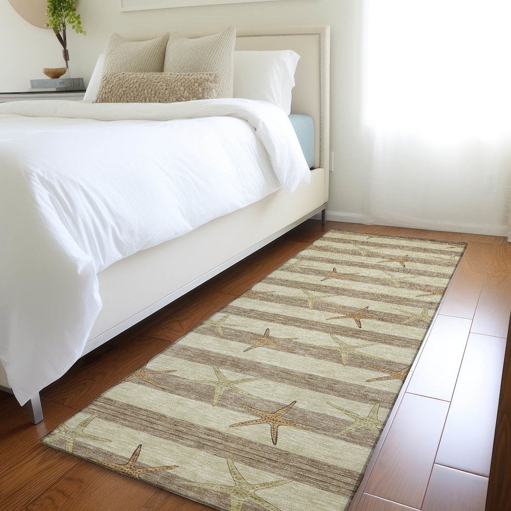 Premium Machine Washable Mayfield  Tan 2'3" x 7'6" Runner Rug. Picture 5
