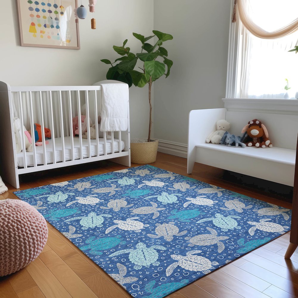 Premium Machine Washable Mayfield  Blue 2'6" x 3'10" Rug. Picture 5