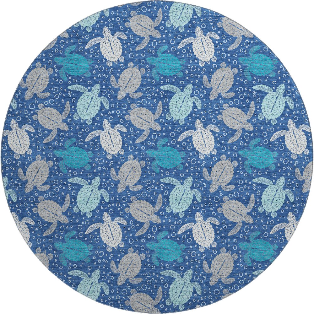 Premium Machine Washable Mayfield  Blue 8' x 8' Round Rug. Picture 1