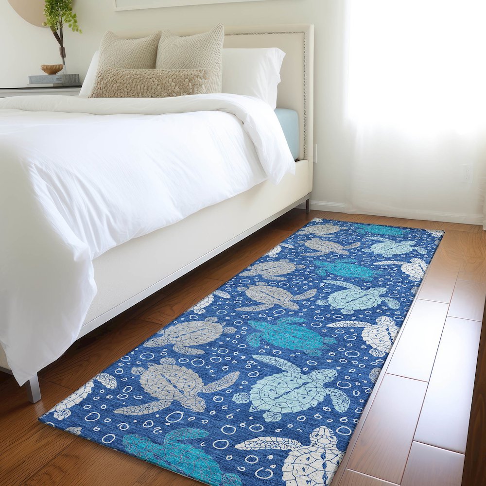 Premium Machine Washable Mayfield  Blue 2'3" x 7'6" Runner Rug. Picture 5