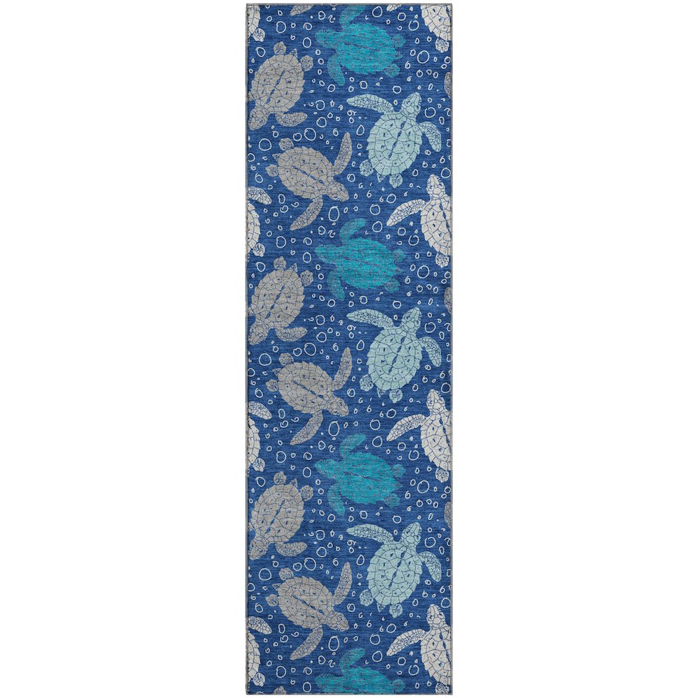 Premium Machine Washable Mayfield  Blue 2'3" x 7'6" Runner Rug. Picture 1