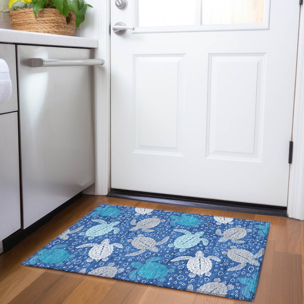 Premium Machine Washable Mayfield  Blue 1'8" x 2'6" Rug. Picture 5