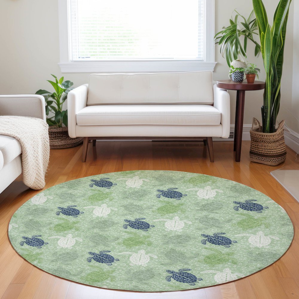 Premium Machine Washable Mayfield  Green 8' x 8' Round Rug. Picture 5