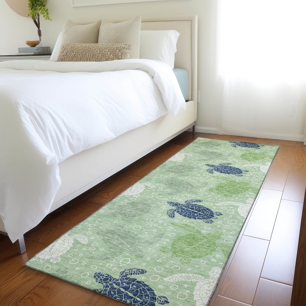 Premium Machine Washable Mayfield  Green 2'3" x 7'6" Runner Rug. Picture 5