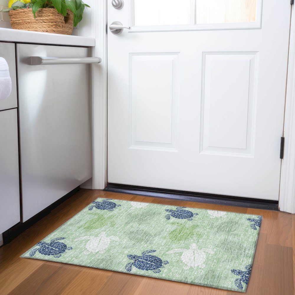 Premium Machine Washable Mayfield  Green 1'8" x 2'6" Rug. Picture 5