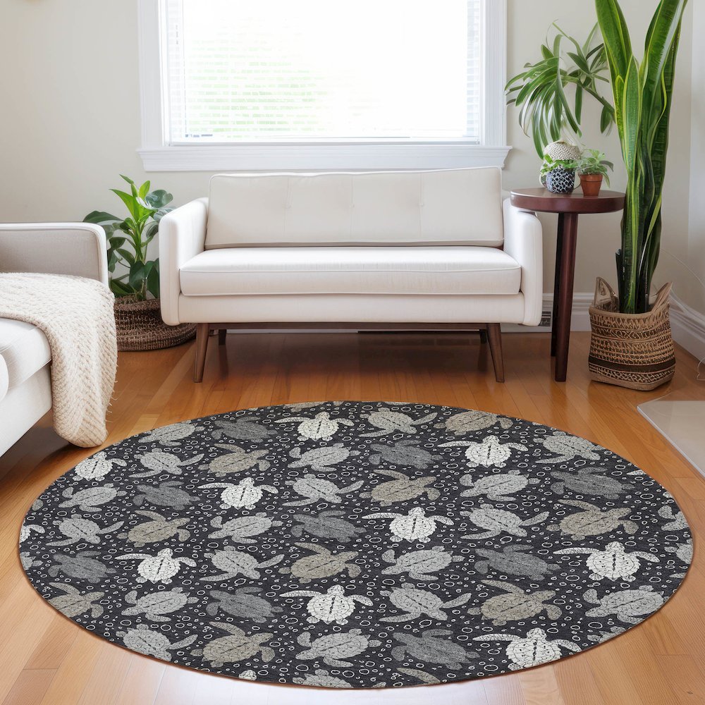 Premium Machine Washable Mayfield  Midnight 8' x 8' Round Rug. Picture 5
