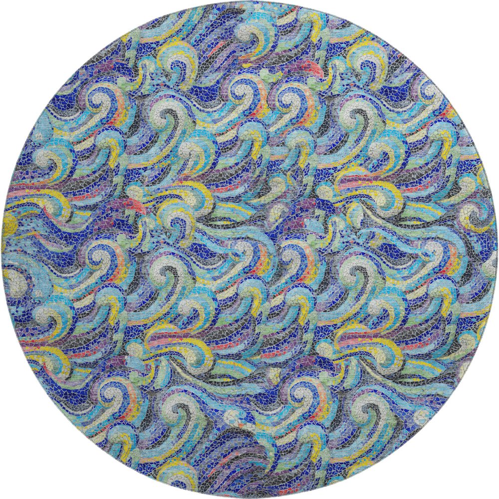 Premium Machine Washable Mayfield  Ocean 8' x 8' Round Rug. Picture 1