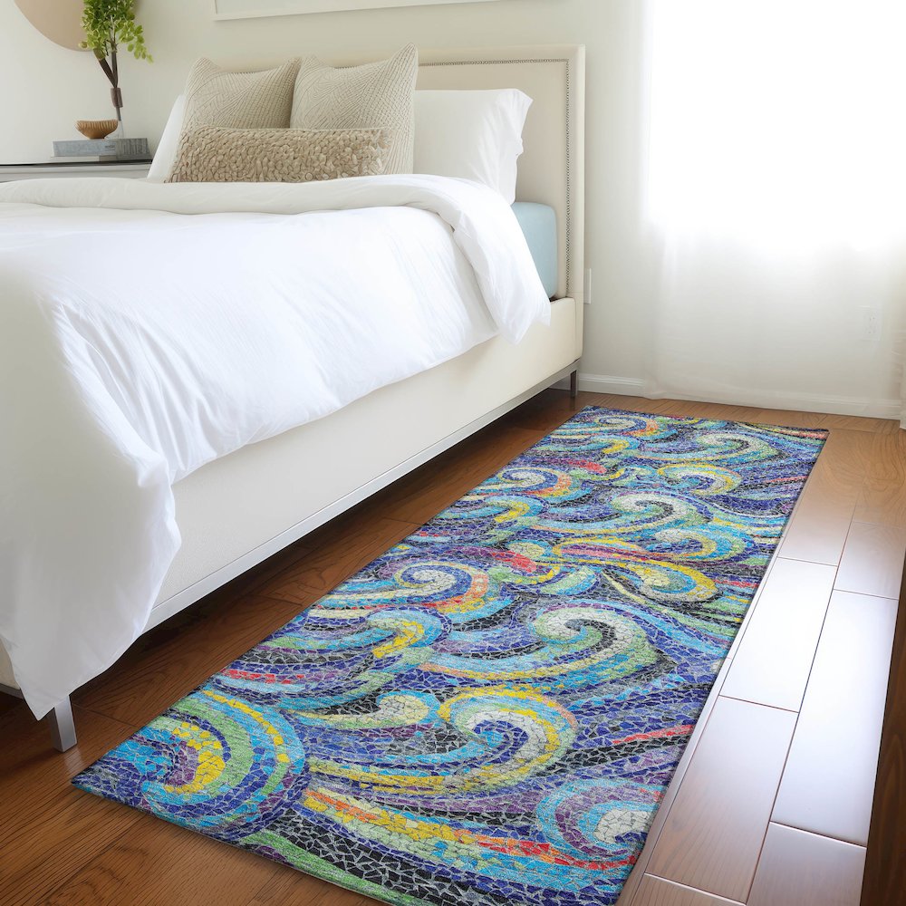 Premium Machine Washable Mayfield  Ocean 2'3" x 7'6" Runner Rug. Picture 5