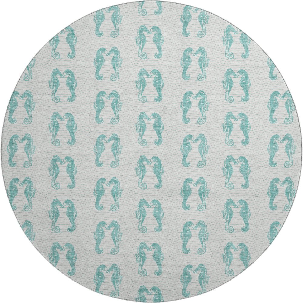 Premium Machine Washable Mayfield  Aqua 8' x 8' Round Rug. Picture 1