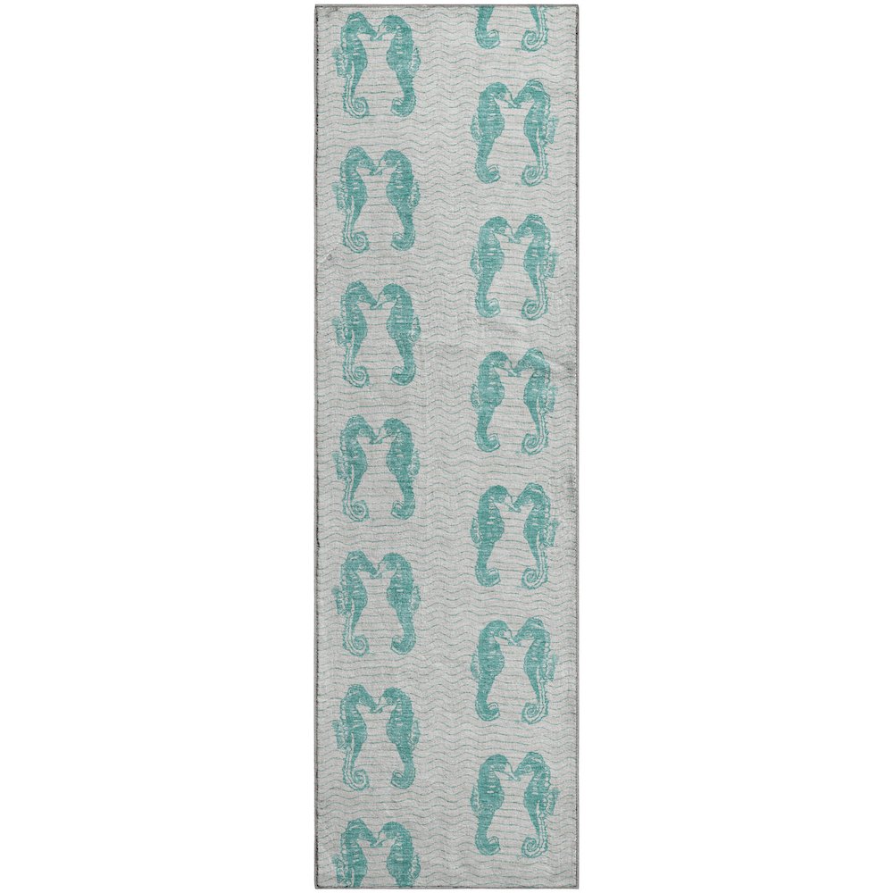 Premium Machine Washable Mayfield  Aqua 2'3" x 7'6" Runner Rug. Picture 1