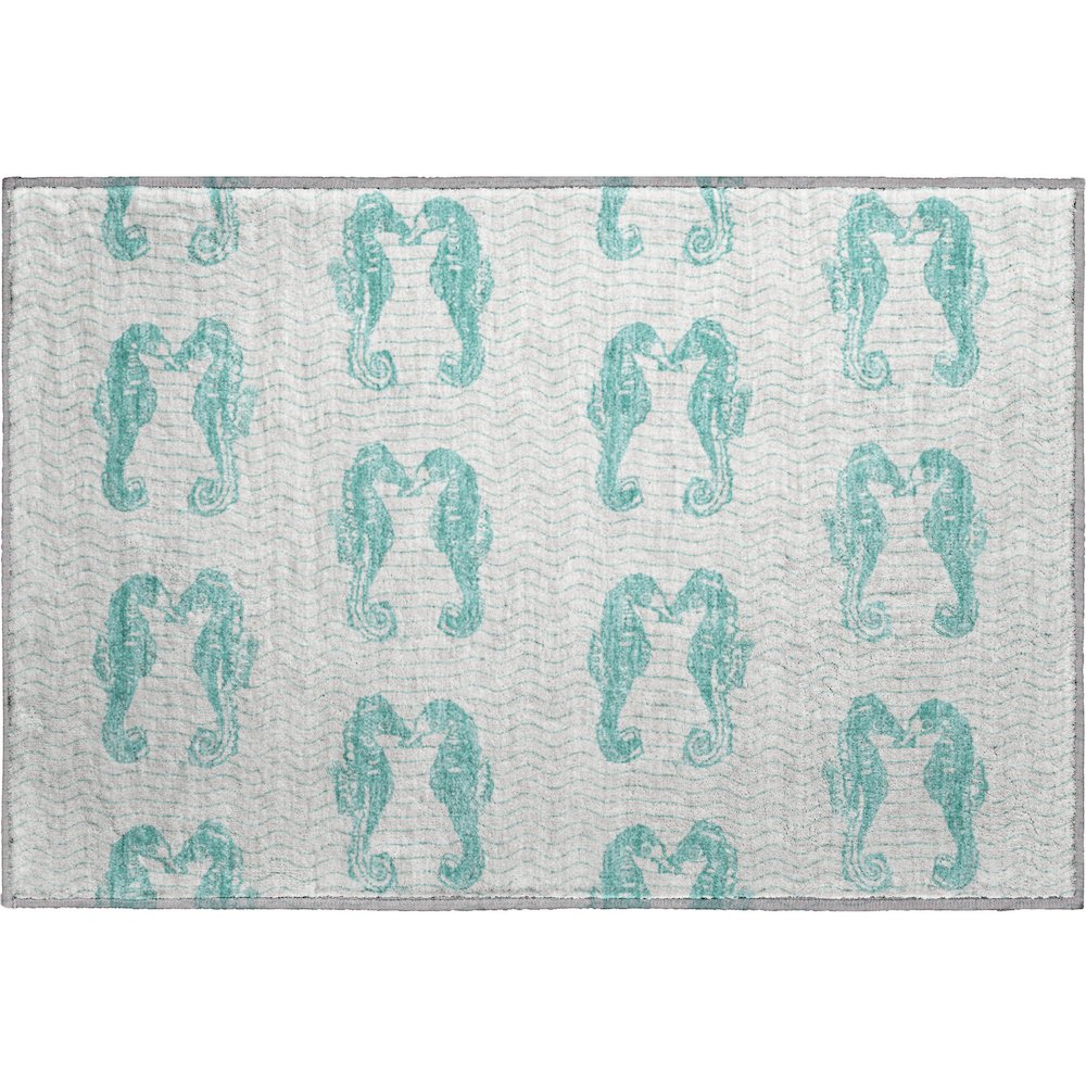 Premium Machine Washable Mayfield  Aqua 1'8" x 2'6" Rug. Picture 1