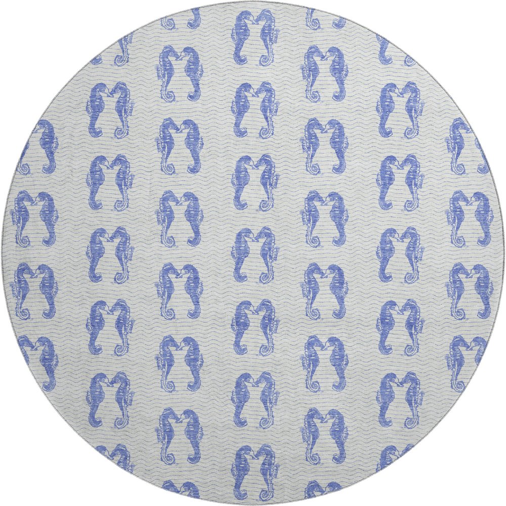 Premium Machine Washable Mayfield  Blue 8' x 8' Round Rug. Picture 1