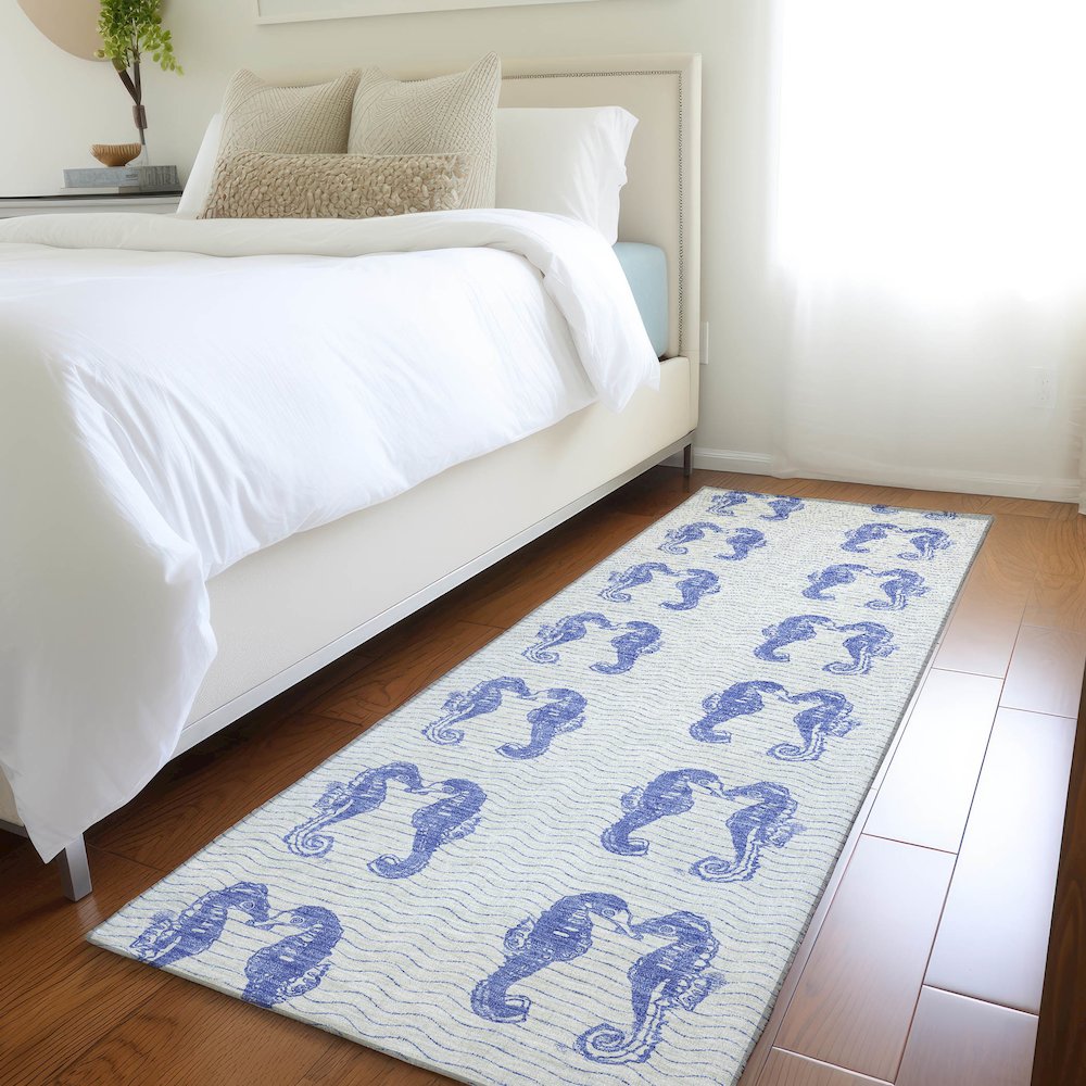 Premium Machine Washable Mayfield  Blue 2'3" x 7'6" Runner Rug. Picture 5