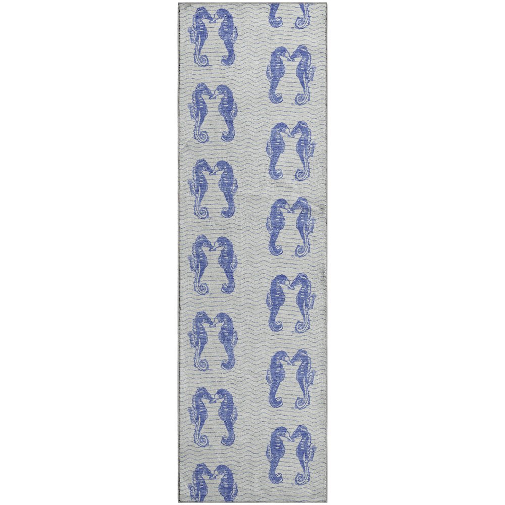 Premium Machine Washable Mayfield  Blue 2'3" x 7'6" Runner Rug. Picture 1