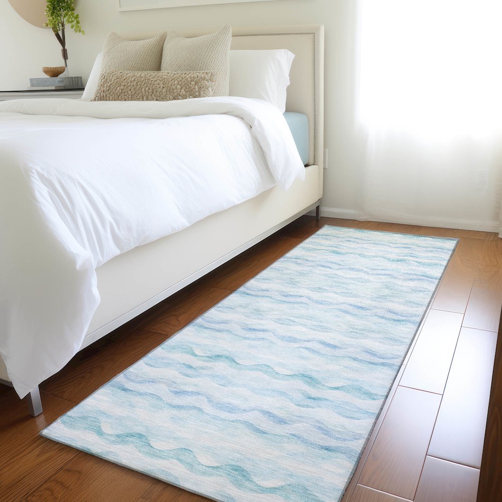 Premium Machine Washable Mayfield  Blue 2'3" x 7'6" Runner Rug. Picture 5