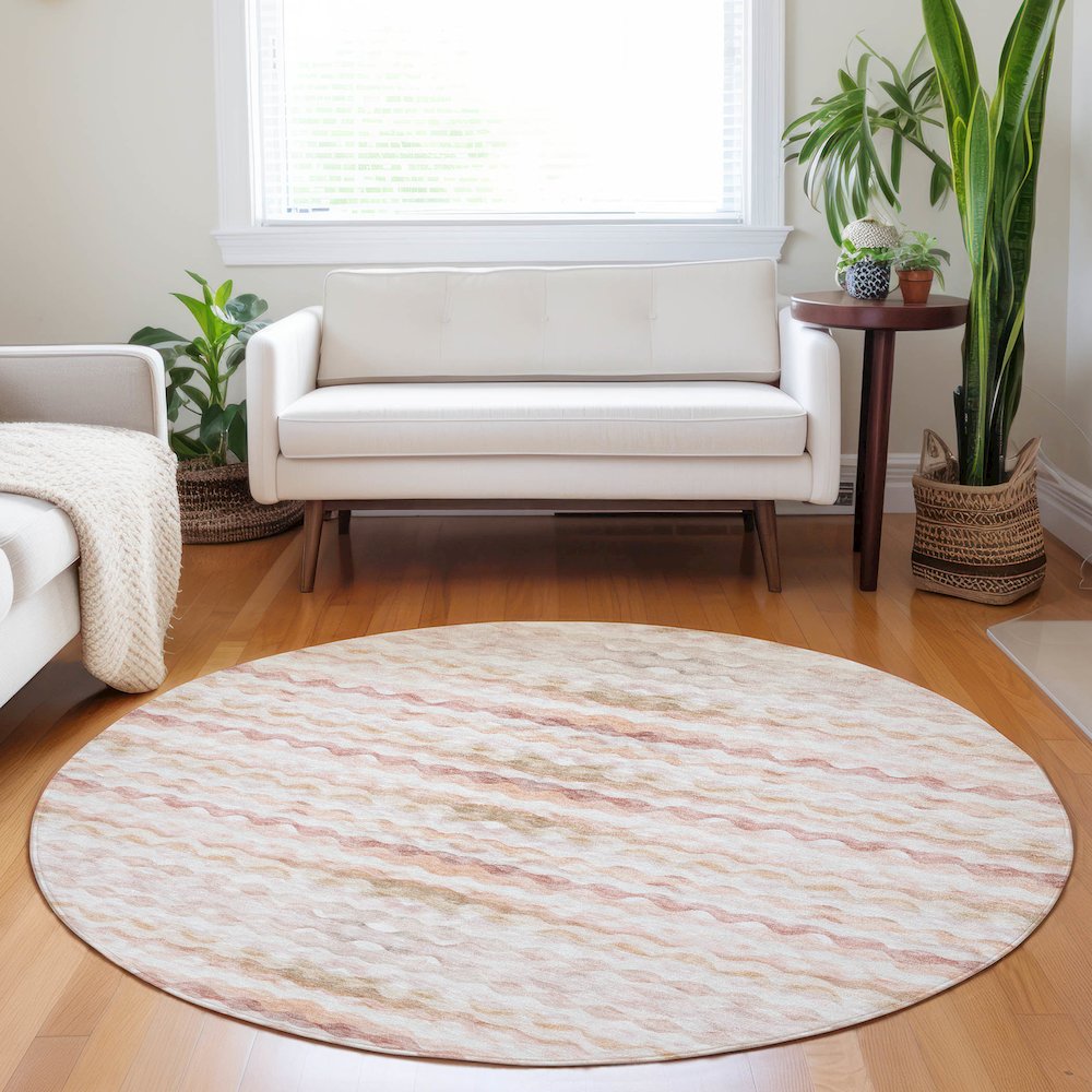 Premium Machine Washable Mayfield  Peach 8' x 8' Round Rug. Picture 5