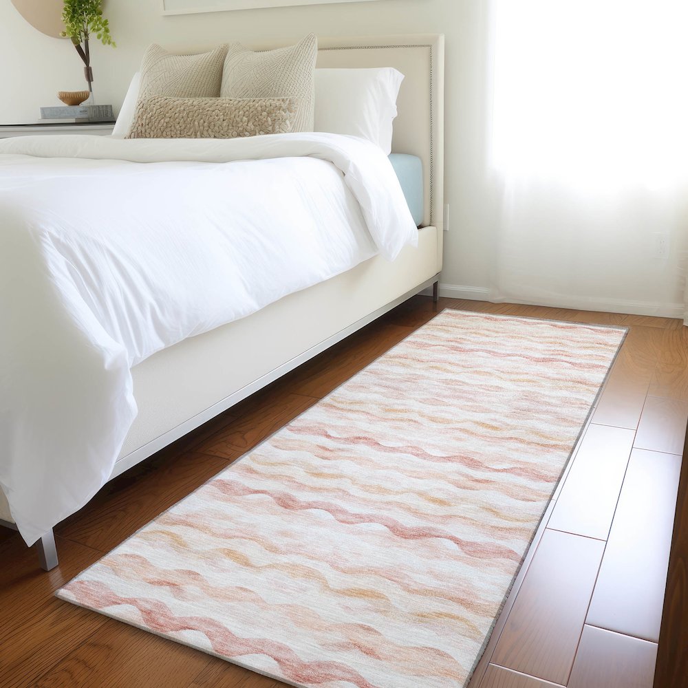 Premium Machine Washable Mayfield  Peach 2'3" x 7'6" Runner Rug. Picture 5