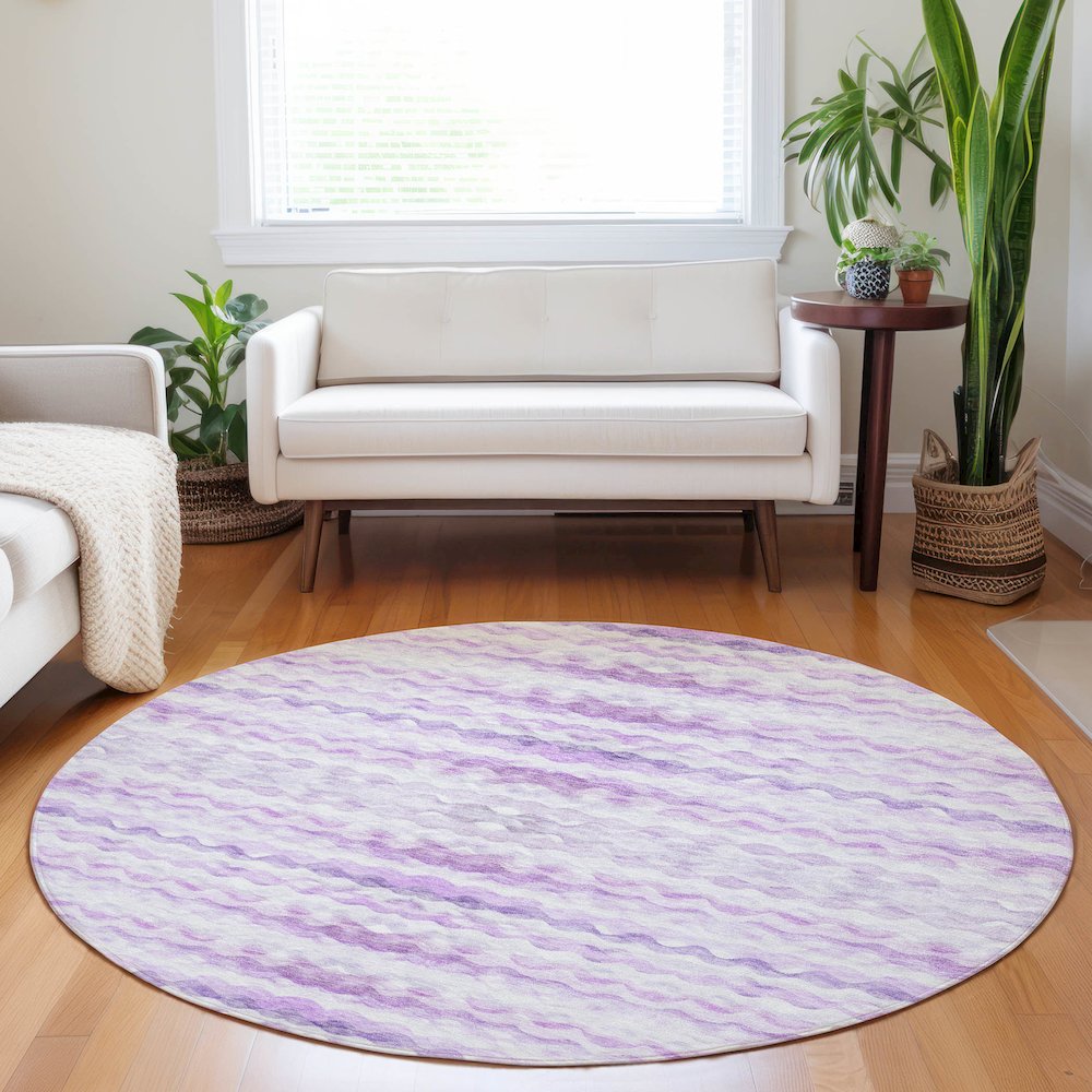 Premium Machine Washable Mayfield  Purple 8' x 8' Round Rug. Picture 5