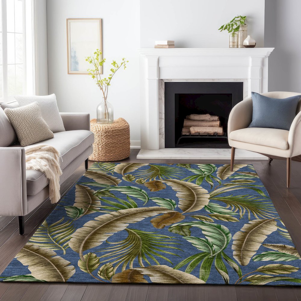 Premium Machine Washable Mayfield  Blue 2'6" x 3'10" Rug. Picture 6