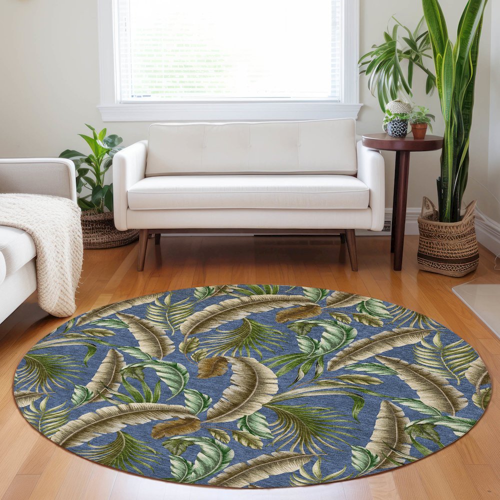 Premium Machine Washable Mayfield  Blue 8' x 8' Round Rug. Picture 5