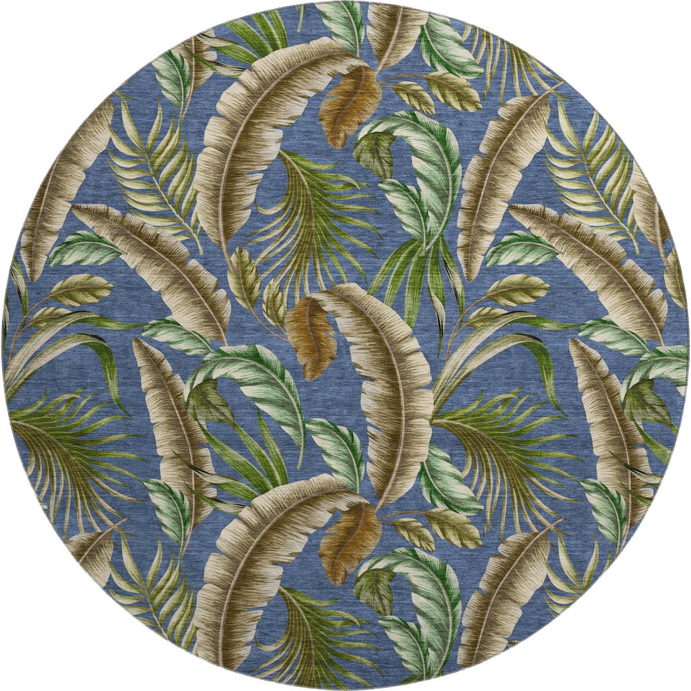 Premium Machine Washable Mayfield  Blue 8' x 8' Round Rug. Picture 1