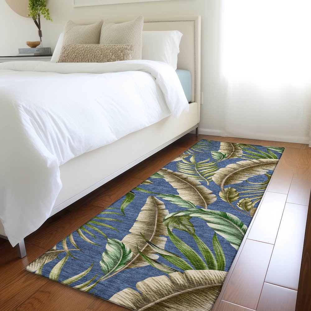 Premium Machine Washable Mayfield  Blue 2'3" x 7'6" Runner Rug. Picture 5